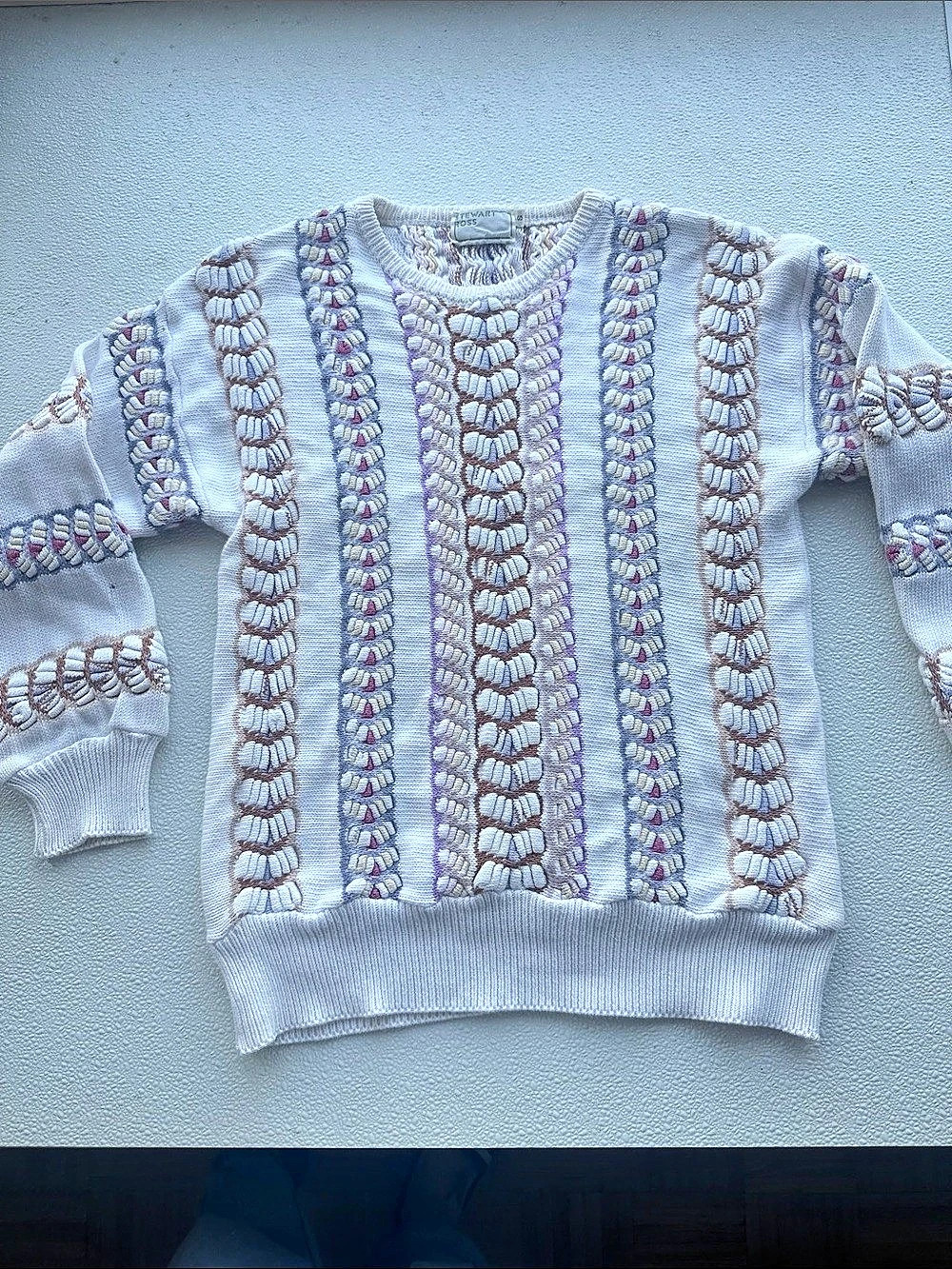 Vintage Stewart Ross Pastel Textured Knit Sweater Small 80s 90s Cottagecore - Sm